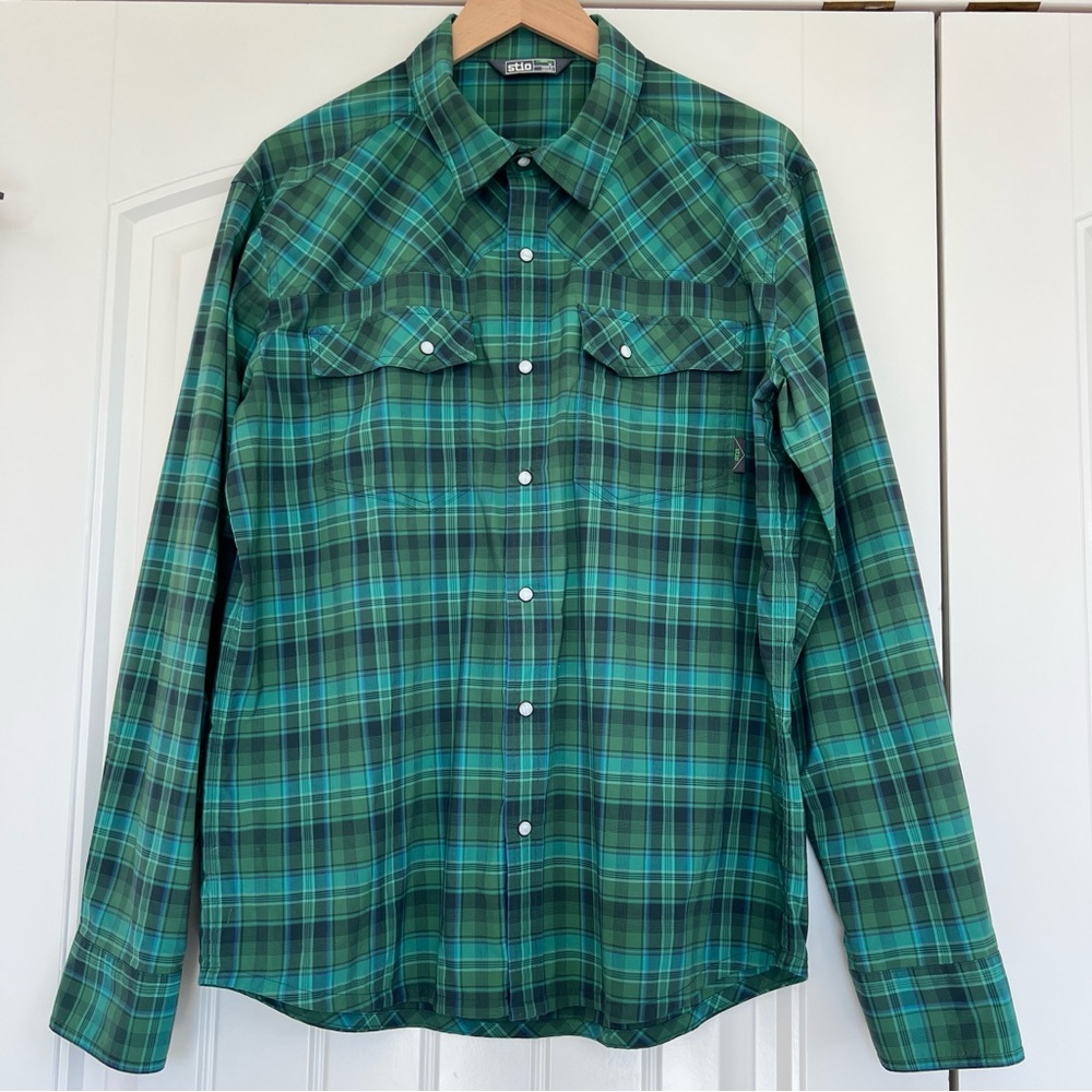 Stio Eddy Long Sleeve Shirt Green Blue Plaid Medium